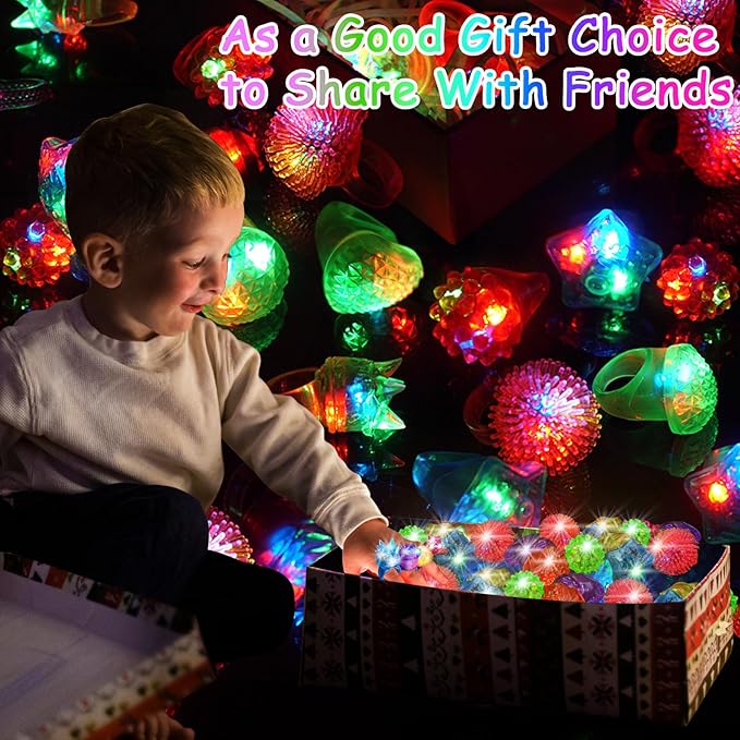 Party Favors 100 Pcs Light Up Rings, Glow In The Dark Party Supplies, 6 Style Flashing Glow In The Dark Rings for Adults & Kids, LED Ring for Birthday, Concert, Raves, Halloween, Christmas