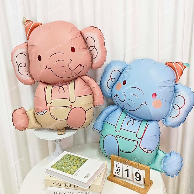 2PCS Elephant Animal Balloon Giant Cute Pink Blue Jungle Safari Animal Birthday Party Foil Balloon For Kids Elephant Wild Zoo Theme Gender Reveal Baby Shower Decoration Supplie