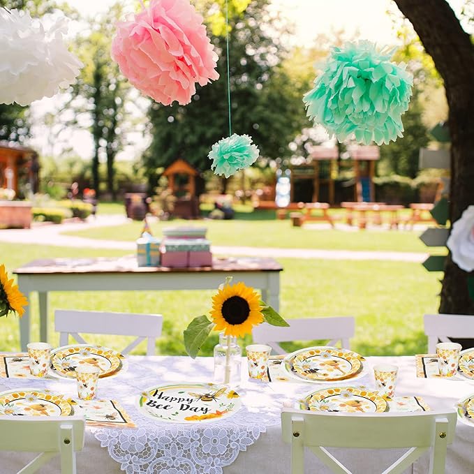 WERNNSAI Bee Birthday Decorations - 64 PCS Bee Plates Napkins and Cups Honeybee Baby Shower Decorations Paper Plates Cups Napkins Dinnerware for Kids Boys Girls Birthday Serves 16 Guests
