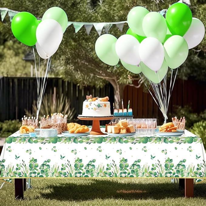 4 Pack Sage Green Eucalyptus Leaf Tablecover Sage Greenery Tablecloth Plastic Green Leaves Rectangular Greenery Table Cloths for Neutral Baby Shower Birthday Jungle Wedding Party Supplies 86 x 51 IN