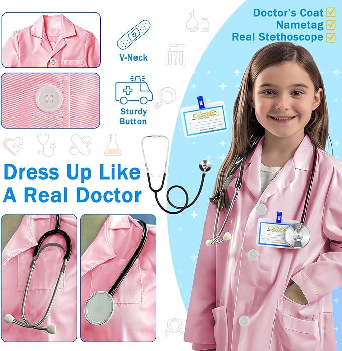 RioRand Kids' Doctor Lab Coat Costume with Accessories Role Play for Boys Girls Playset Nurse Costume Age 3-12