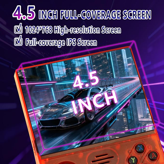 2026 NEW Upgrade RF45V Retro Handheld Game Console - 4.5 Inch Ultra-Large Screen,Support 18000+Classic Games,64G TF Card,4000mAh Battery,Linux System,Birthday Gift for Adult or Friends - Red