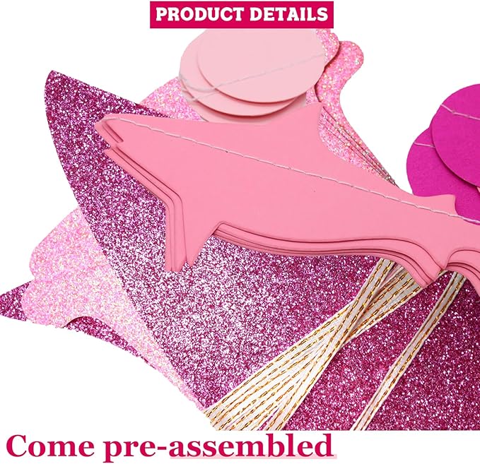 Shark Happy Birthday Banner and Garlands, Ocean Beach Under The Sea Theme Party, Shark Party Supplies (Pink)