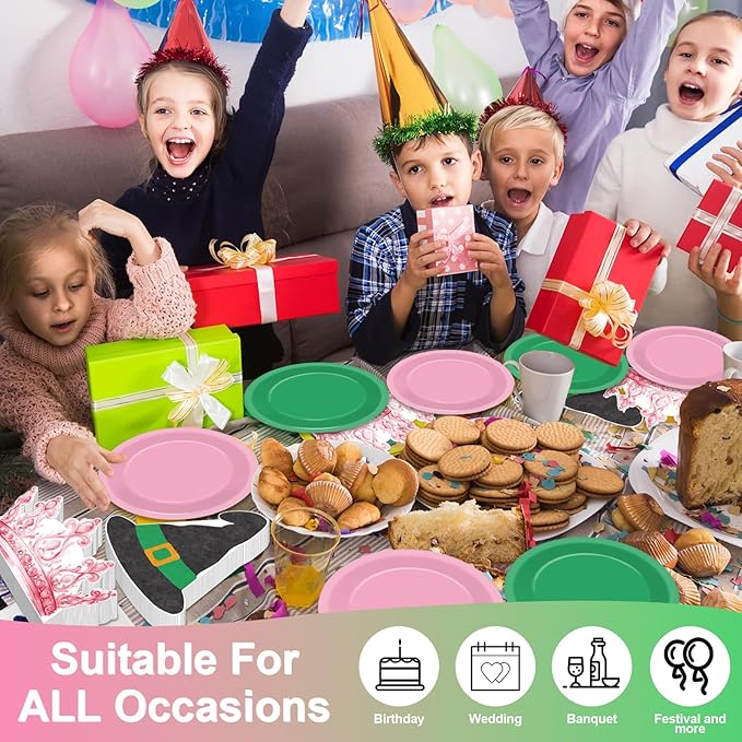 100 Pcs Pink and Green Party Supplies Halloween Witch Paper Plates and Napkins Crown Witch Hat Shape Napkin Disposable Dessert Cake Tableware Set for Women Girls Birthday Baby Shower Party Decorations