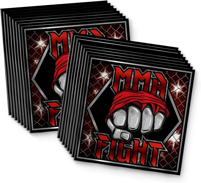 Birthday Galore Martial Arts MMA Birthday Party Supplies - Ultimate Boxer Champion Fighter Party Tableware Set - Red - Includes Plates Napkins Cups - Kit for 16