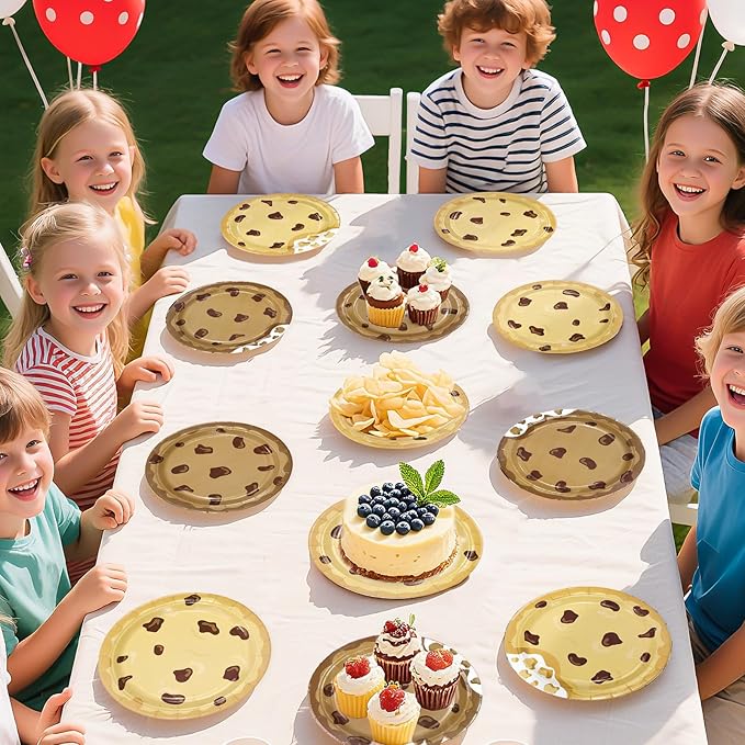 60 Pcs Milk and Cookies Paper Plates 7" Disposable Heavy Duty Chocolate Chip Cookie Dessert Paper Plates Biscuit Theme Party Tableware Set for Kids Birthday Baby Shower Party Decorations Supplies