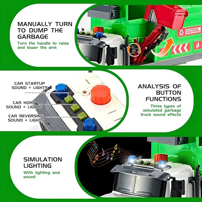 Large Garbage Truck Toys for 3 4 5 6 7 8 Year Old Boys, Lights and Sounds Truck Vehicles Toy for Kids Childs Toddlers Christmas Birthday Gift