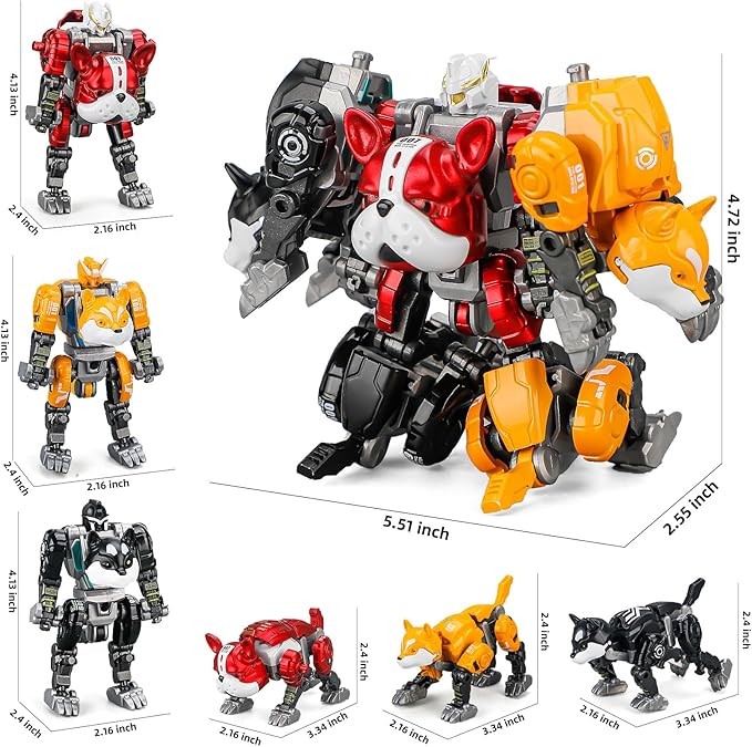 3-in-1 Transforming Robot Toys, Animal Transform to Robots Toy, 7 Shapes Deformation Alloy STEM Educational Toy for Kids 3+ Year Old, Birthday Christmas Party Gifts for Boys & Girls Age 4-6 6-8 8-12