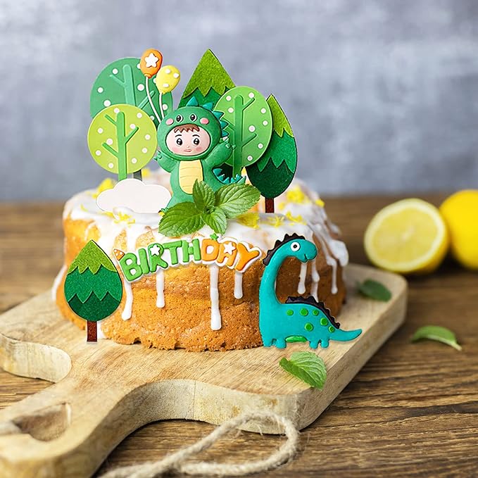 Gyufise 13Pcs Decorations Set Forest Tree Balloon Baby Shower Topper Happy Birthday Cake Picks for Jungle Safari Dino Theme Baby Shower Kids Birthday Party Supplies