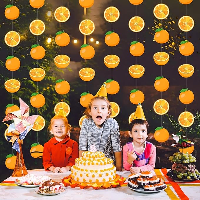 8 Pcs Orange Party Decorations Citrus Slice Birthday Hanging Garlands Banner Tangerine Paper Cutouts Streamer for Little Cutie Orange Baby Shower Wall Ceiling Spritz Decor Supplies