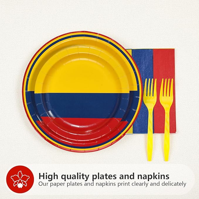 96 Pcs Colombia Flag Party Supplies Disposable Colombian Flag Paper Plates and Napkins Colombian National Tableware Set for National Country Decoration Patriotic Festival Party Supplies, Serves 24