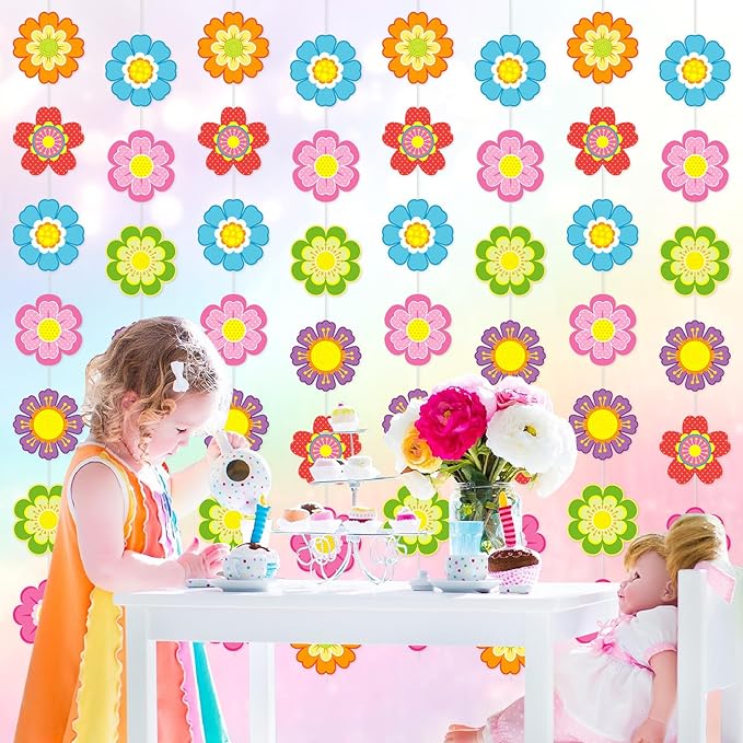 Capoda 8 Pcs Spring Flower Garland Decorations Colorful Flower Paper Garlands Hawaiian Hibiscus Paper Cutouts Floral Hanging Decor for Summer Birthday Theme Party Supplies