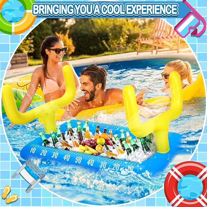 Leitee 2 Pcs Inflatable Football Drink Cooler Football Party Decoration Inflatable Field Cooler Ice Serving Bar Food Container for Summer Sport Birthday Party Favor Supplies(Blue, Brown)