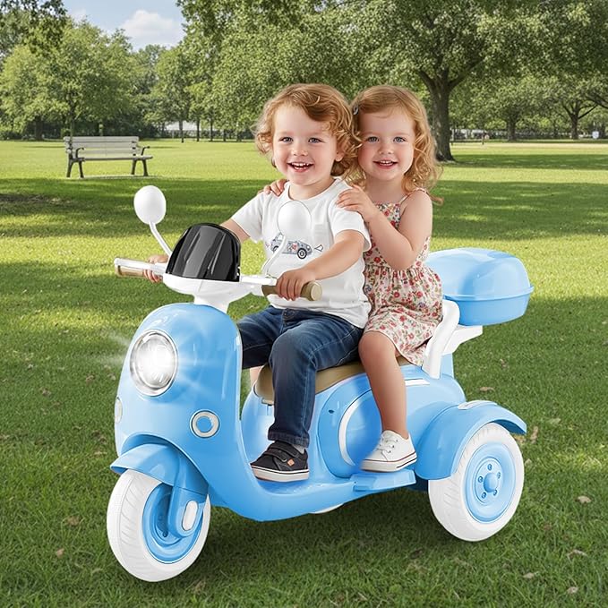 HEIMILI 12V Kids Electric Motorcycle for Girls, 3 Wheel Ride On Motorcycle for Kids 3-5 Years, Mini Battery Powered Motorbike with Bluetooth & MP3, Toddler Electric Ride On Toy, Blue