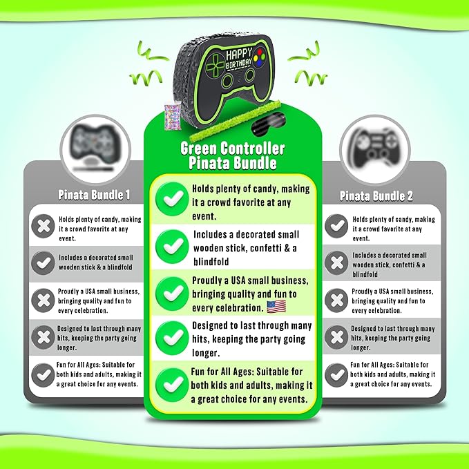 Video Gaming Pinata Controller Set, Great for Gamer Birthday Decorations, Pinatas, Birthday for Boys, Level Up Party Supplies, fits Pinata Stuffers