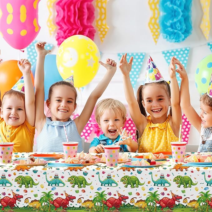 Tegeme 3 Pcs Dinosaur Plastic Tablecloth Dinosaur Party Table Cover 54 x 108 Inch Disposable Waterproof Dino Print Table Cloth for Birthday Party Supplies Picnic
