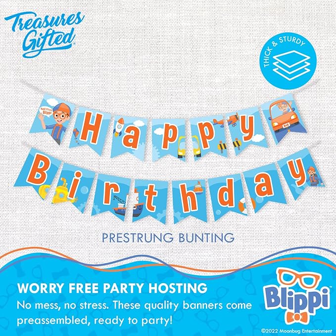 Treasures Gifted Officially Licensed Blippi Birthday Banner - Vehicle Happy Birthday Party Supplies and Decorations