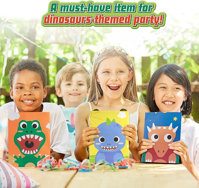 Mocoosy 24Pcs Dinosaur Party Favor Bags, Kids Goodie Bags for Birthday Favor Supplies, Dinosaur Candy Treat Bags Small Paper Gift Wrap Bags for Dinosaur Theme Birthday Party Baby Shower Decorations