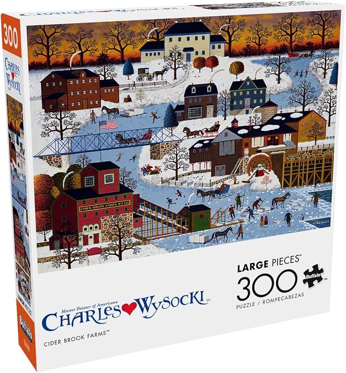 Buffalo Games - Charles Wysocki - Cider Brook Farms - 300 Piece Winter Jigsaw Puzzle - Larger Shapes - Great for Adults, Seniors, Kids, Festive Artwork for Families