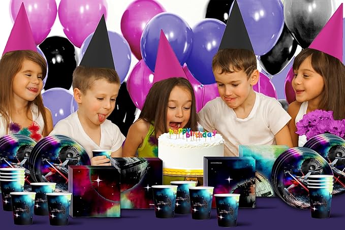 May the Fourth Star Space Wars Birthday Party Supplies Tableware Set Includes Plates Napkins Cups - Kit for 16