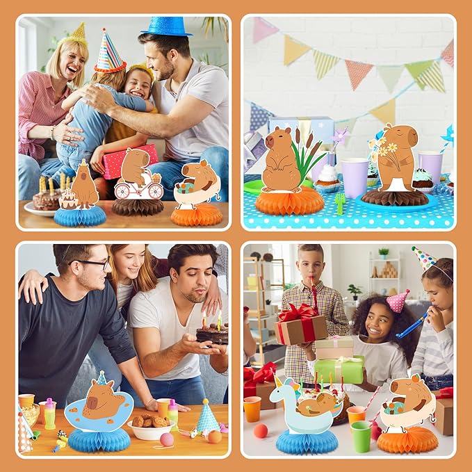 12 Pcs Capybara Birthday Party Decorations Honeycomb Centerpieces Capybara Table Topper Animals Capy Table Decoration for Birthday Party Favors Supplies