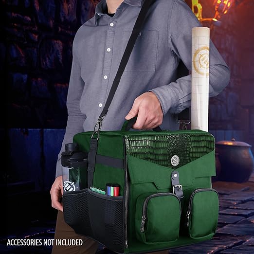 ENHANCE Board Game Shoulder Bag - Collector's Edition Board Game Storage with Shoulder Strap and Accessories Pockets for Dice, Cards, More - Reinforced Carrier Protects Tabletop Games (Dragon Green)