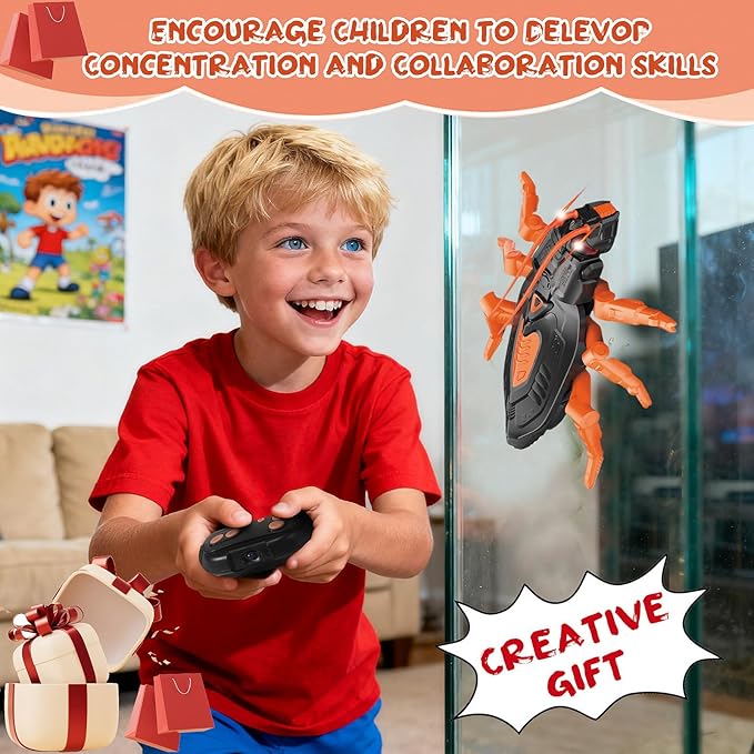 Wall Crawler Cockroach RC Toy, Creepy Crawly Remote Control Robot for Kids, Climbs Walls, STEM Toys Halloween Birthday Gift for Boys Girls Ages 6-12 with LED Eyes