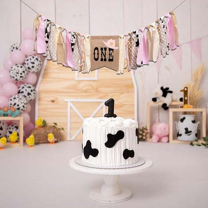 Cowgirl Highchair Banner 1st Birthday - My First Rodeo High Chair Banner, First Rodeo Birthday Decorations Party Supplies for Party, Anniversary, Photo Props... (Pink)