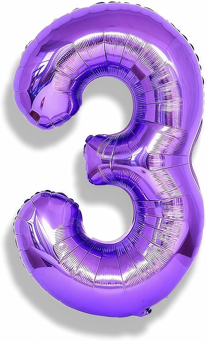 3rd Birthday Number Balloons for Kids, Self Inflating 40 Inch Purple Foil Balllons, Large Number 3 Balloons for Women 30th Birthday Party Bridal Shower Anniversary Graduation Party Decor Girl Supplies