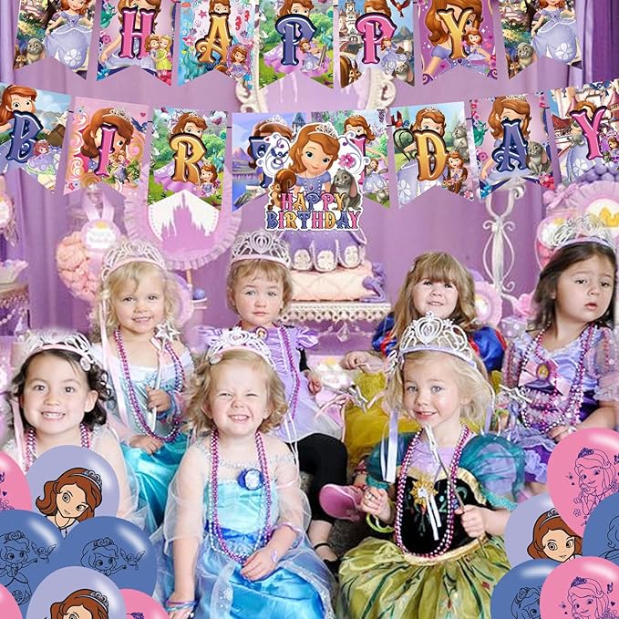 Princess Birthday Party Decoration, Princess Include Princess Theme Birthday Banner, Cake Topper, Latex Balloons for Fans Birthday Party Supplies