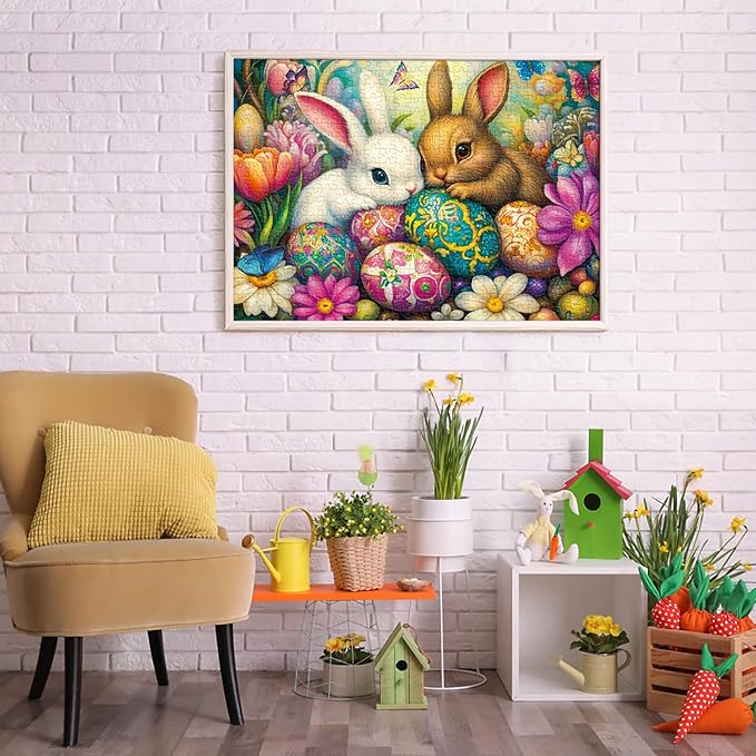 Puzzles for Adults 1000 Pieces, Jigsaw Puzzle for Adults, Fun Challenging Puzzle, Bunny Duo Eggstravaganza Puzzles Game, Interlock Perfectly No Dust, Gifts for Easter Mother’s Day