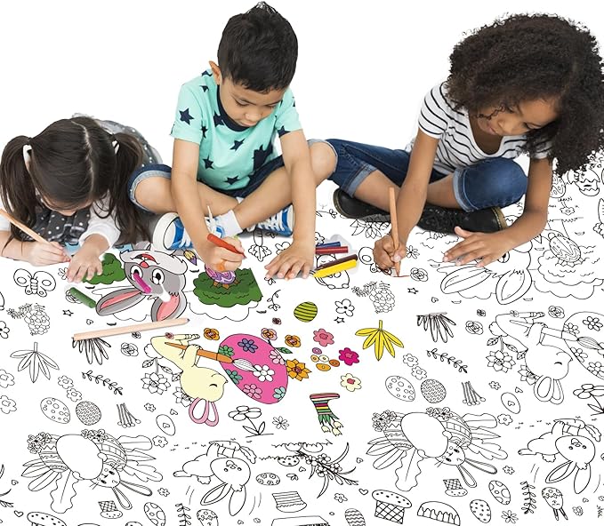 Spring Easter Coloring Tablecloth for Kids: 72x30 Inch Activity Poster Crafts, Classroom Game, Spring and Easter Paper Table Cloth & Cover, Bunny & Egg Tablecloth Banner Party Supplies Decoration