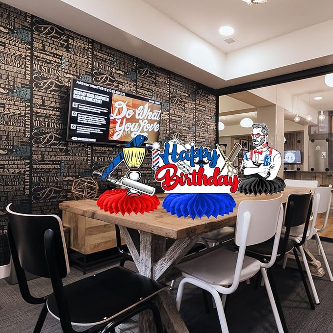 Barber Party Honeycomb Centerpieces 12PCS Barbershop Birthday Decorations Barber Hairstylist Party Table Centerpieces Barber Party Table Decorations for Salon Haircut Graduation Supplies