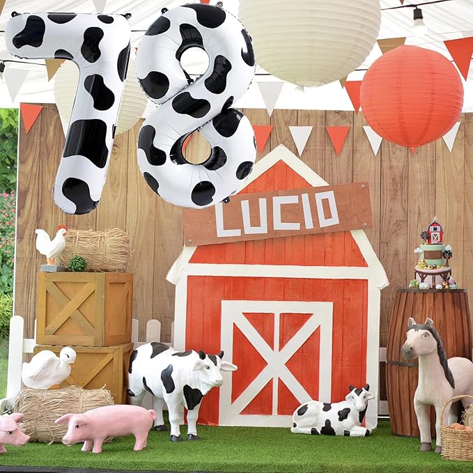 Number 7 Balloon for Boys, Giant Cow Print Self Inflating Number 0-9 for Girls, 40 Inch Foil Helium Balloon for 7th Birtyday Decoration Farm Animal Theme Cowboy Cowgirl Theme Party Decor Supplies
