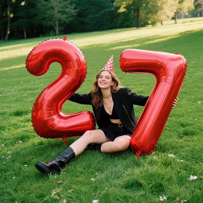 40 Inch Red Number 27 Digital Balloon,Jumbo Mylar Foil Helium Balloon for 27 Balloons for Birthday Party,Wedding Anniversary Party Decorations
