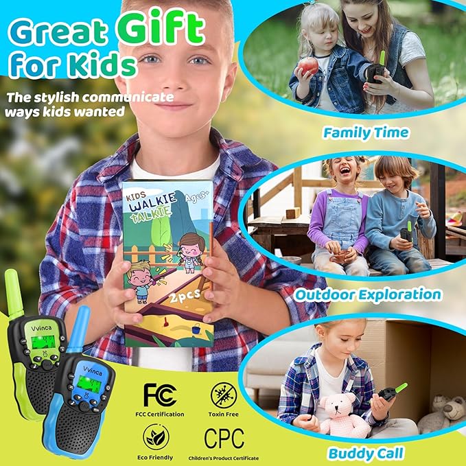 Vvinca Rechargeable Walkie Talkies for Kids 4 Pack, 5-7 Year Old Boy Toys Long Range 22 Channels 2 Way Kids Walkie Talkie with Flashlight for Camping Hiking Indoor Outdoor 3 4 5 6-12 Girl Boy Gift