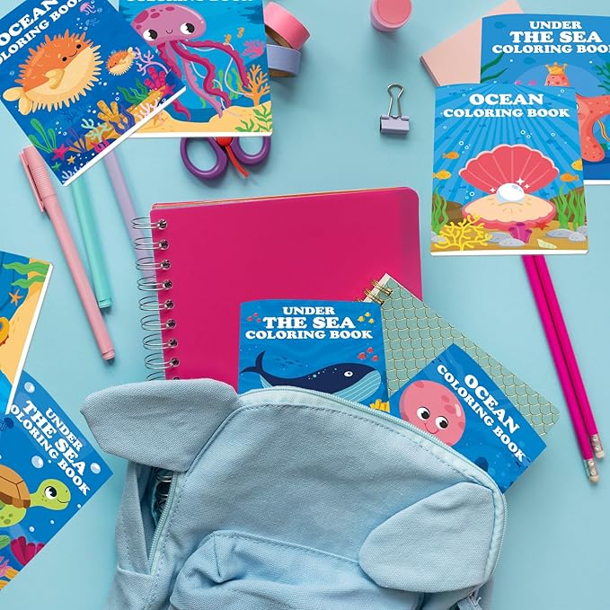 Lyosehy 24PCS Under The Sea Mini Coloring Books Under The Sea Theme Party Favors Ocean Creatures Coloring Books in Bulk for Kids Under The Sea Theme Birthday Party Drawing Book Craft Supplies