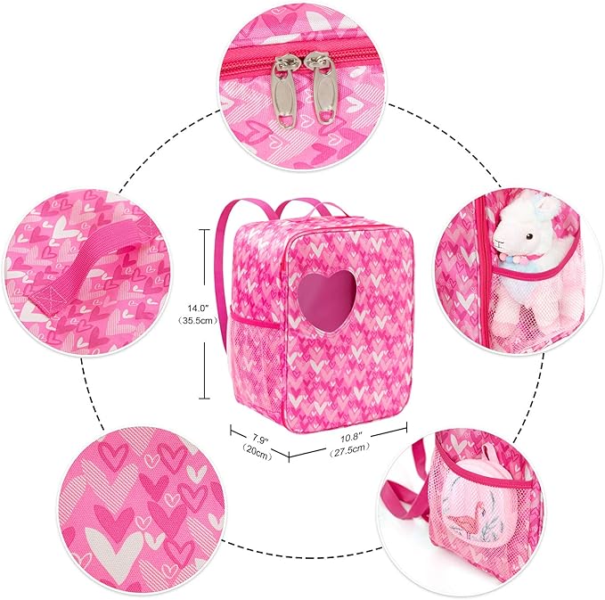 Ecore Fun 18 Inch Girl Doll Carrier Bag with Clothes and Accessories, Including Dress, White Cloth Shoes, Doll Backpack, Sunglasses, Toy Lamb