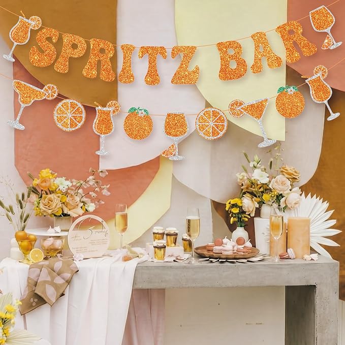 Maitys Spritz Bar Banner Margarita Party Decoration Orange Citrus Cocktail Garland Lemon Citrus Birthday Party Decor Glitter Letter for Bridal Shower Bachelorette Wedding Supplies