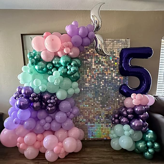 Togvu Mermaid Party Balloon Set, 60 Packs 12 Inches Metallic Purple Pink Green Blue Latex Balloons for Girls Birthday Decoration, Baby Shower, Birthday, Under The Sea Decorations QQ-5023