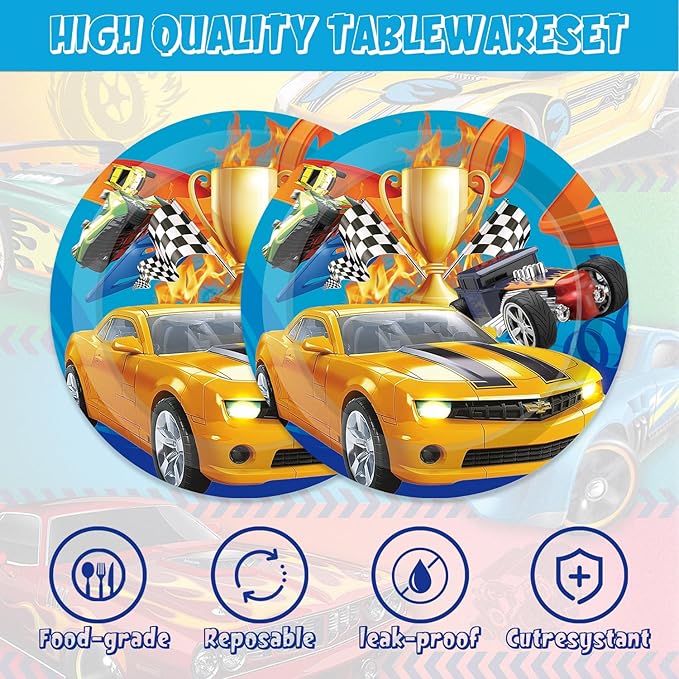 40Pcs Race Car Birthday Party Decorations Hot Cars Plates and Napkins Hot Cars Party Favors Serve 20 Guests Hot Cars Birthday Party Decorations for Boys