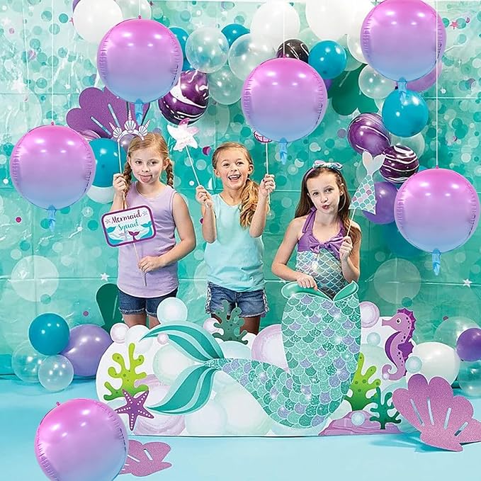TONIFUL 8Pcs 22Inch Large Colorful Purple 4D Giant Round Foil Balloon 4D Metallic Mylar Sephere Balloons for Christmas New Year Birthday Party Graduation Wedding Bridal Shower Decoration Supplies