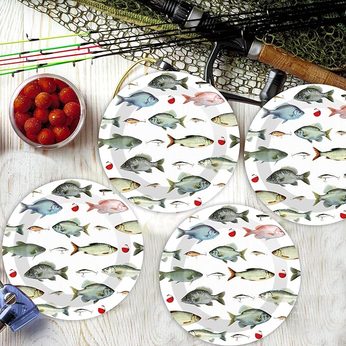 CHUNNIN 50PCS Gone Fishing Party Plates for Fishing Themed Party Decoration 7Inches Ofishally One Birthday Tableware Gone Fish Disposable Dessert Plates for Little Fisherman Birthday Supplies
