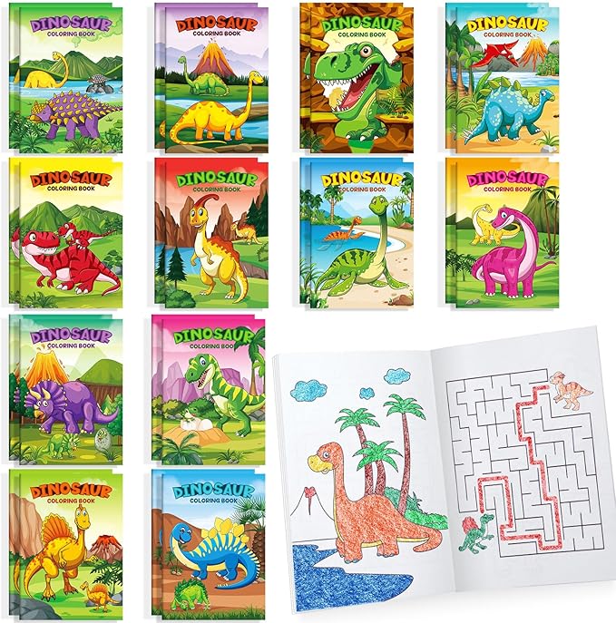 BenLouis 24 Pcs Dinosaur Mini Coloring Books Kids Dino Party Favors Small Activity Books Bulk for Kids Dinosaur Jurassic Birthday Goodie Bags Stuffers Return Gifts Classroom Travel