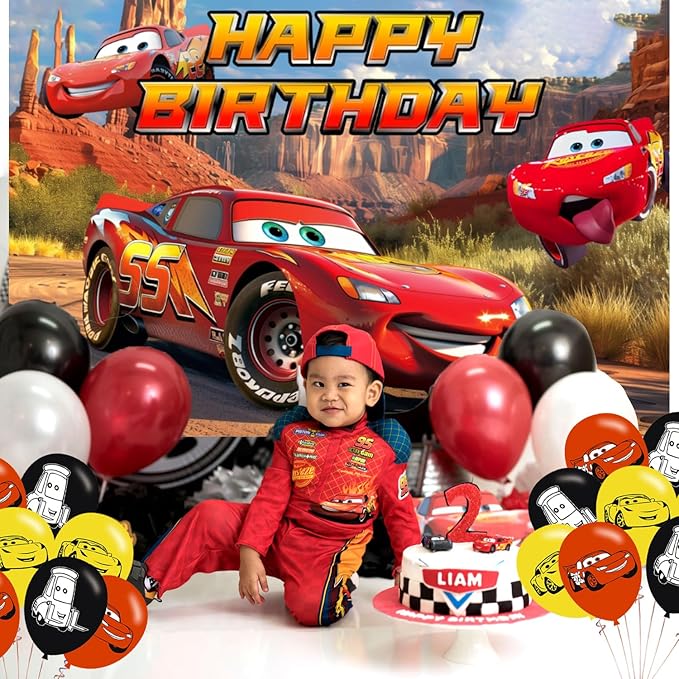 Cartoon Car Backdrop 5x3 Vinyl Maqueen Car Birthday Party Supplies Photography Background Picture Photoshoot Cake Table Decor Banner Shoot Drapes Poster
