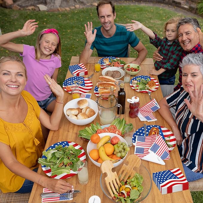 4th of July Plates and Napkins Sets - Patriotic American Flag Party Supplies Tableware, July 4th Disposable Paper Plates Napkins Set for Memorial Day, Independence Day Decorations Table Decor,Serve 50