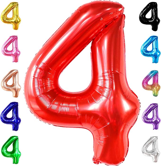 KatchOn, Giant Red Number 4 Balloons for Birthdays - 40 Inch | Red 4 Balloon Number | 4th Birthday Balloons for Boys and Girls | Number Balloons for 4th Anniversary Decorations