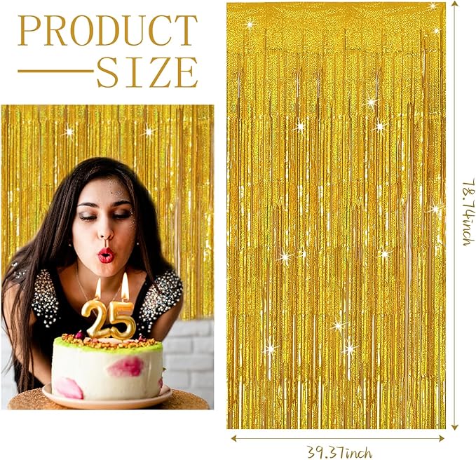 3 Pack Gold Backdrop Birthday Decorations Foil Curtain Backdrop Gold Streamers Dance Party Decorations Photo Booth Props for Bachelorette Decorations Christmas Halloween New Years Eve Party Supplies