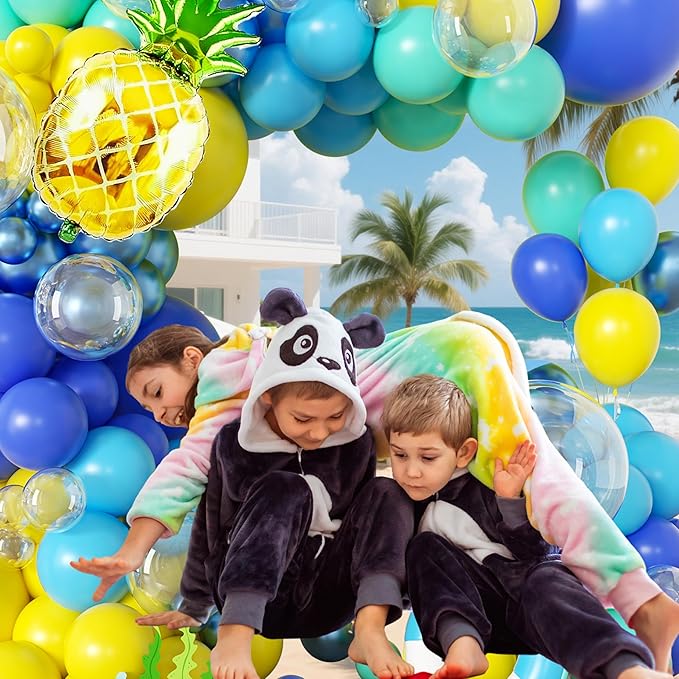 Cartoon Sponge Balloons Garland Arch Kit,Blue Yellow Balloons for Birthday Decorations,Pineapple Foil Balloon,Boys Girls Party Supplies