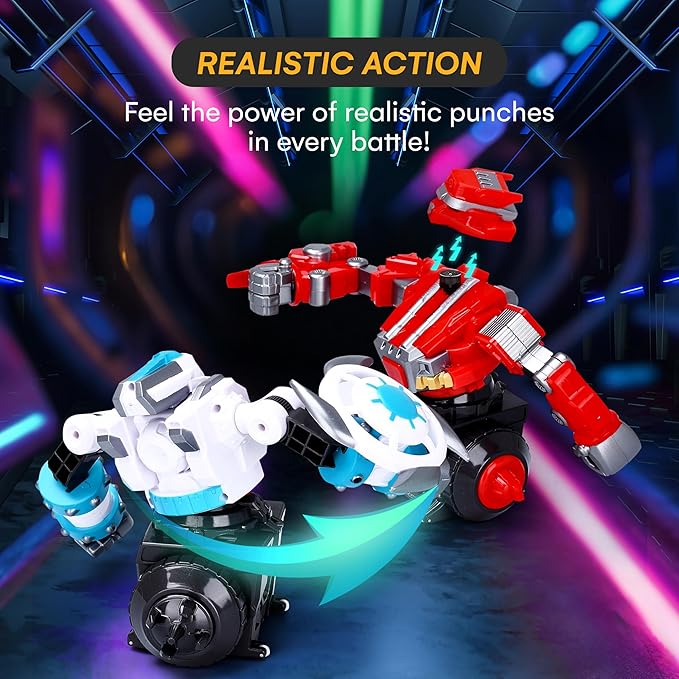 Top Race Remote Control Fighting Toy – 2-Pack Red & Blue RC Robots with Lights, Sounds & 360° Rotation – Interactive Intelligent Playset for Kids – Fun Remote-Controlled Battle Action